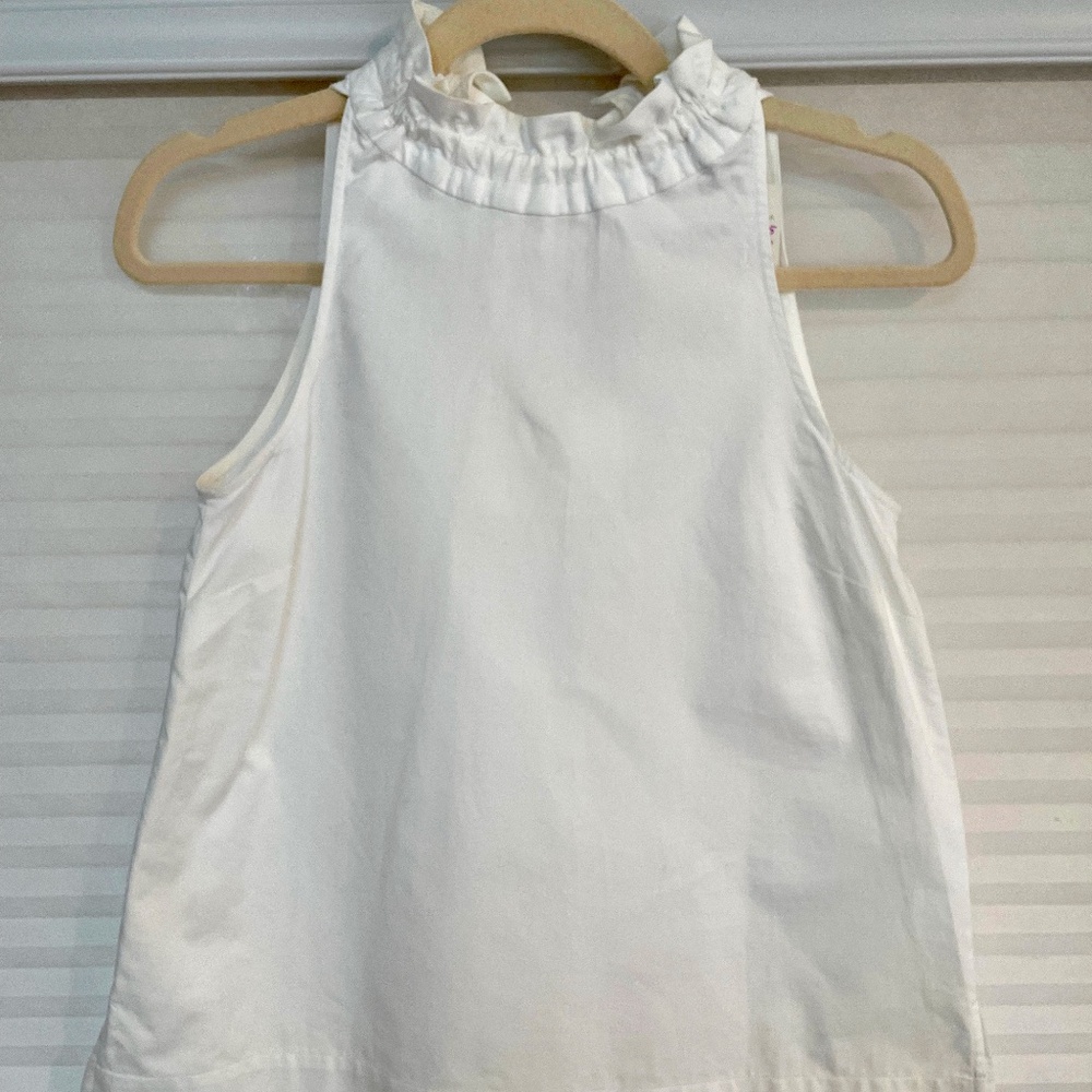 NWT Ann Taylor Ruffle Collar Sleeveless White Cotton Poplin Top, size XXSP